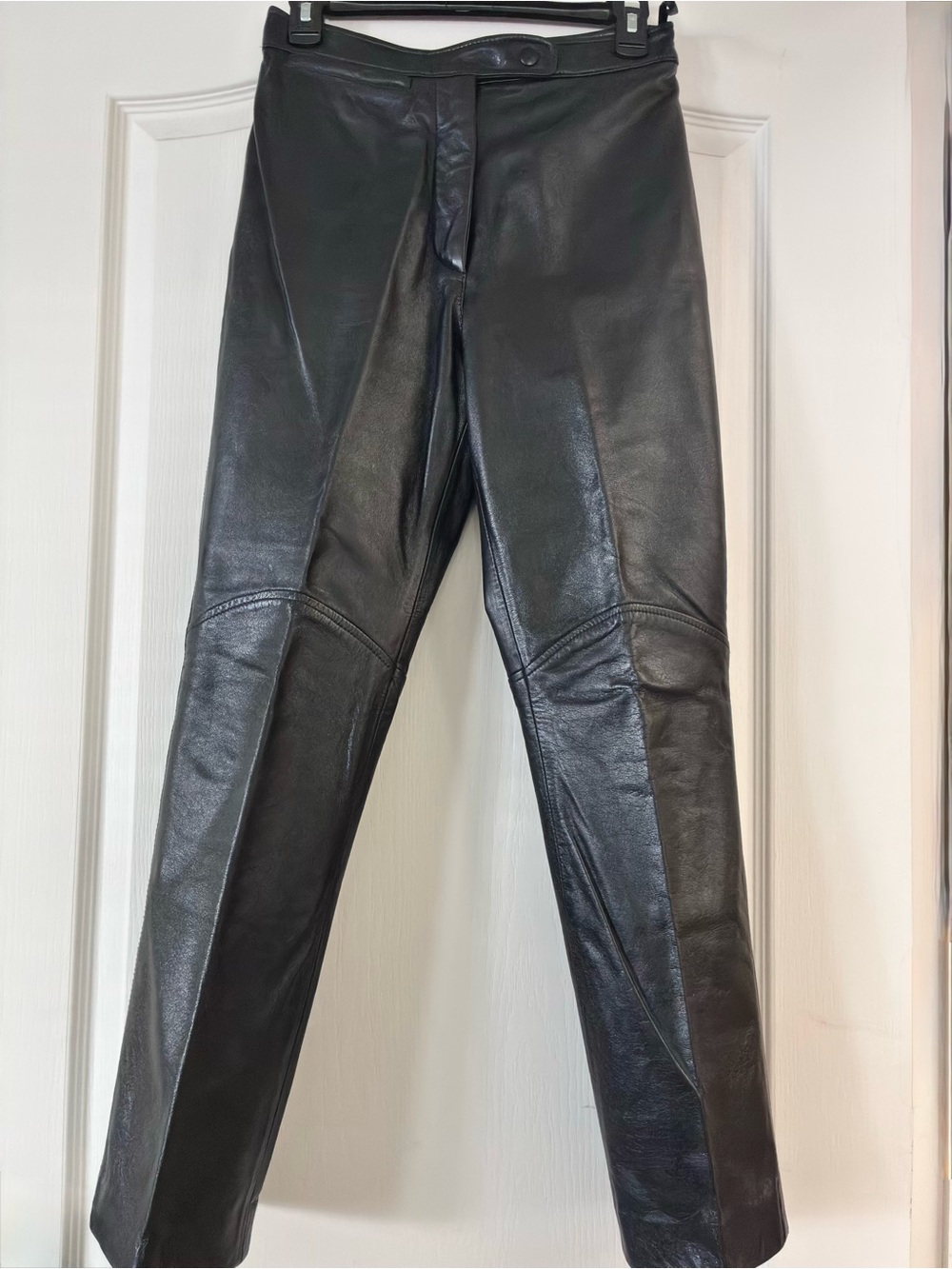 Black Leather Straight-Leg Pants